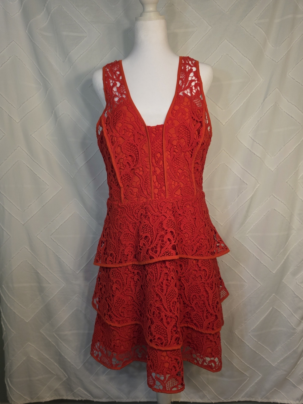 Adelyn Rae Red Lace Tiered V-Neck Cocktail Dress